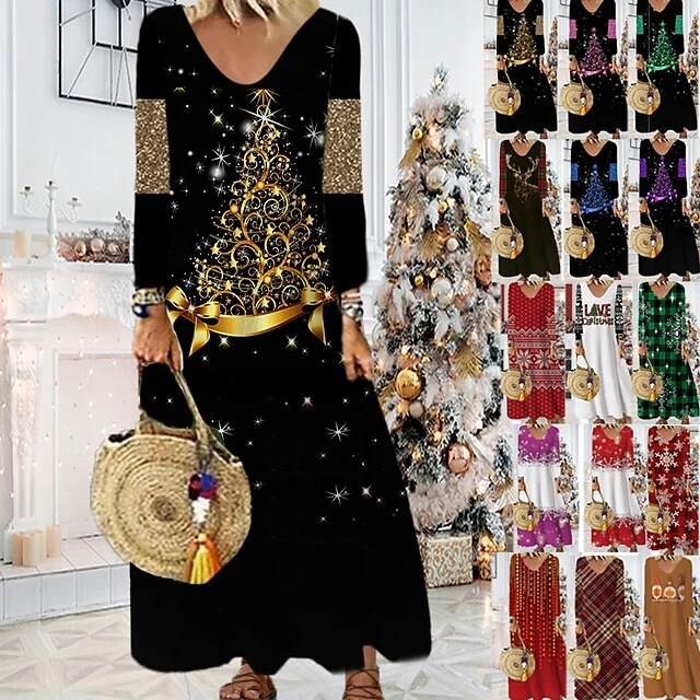 Women's Christmas Casual Dress Shift DressMaxi Long Dress Purple Wine Red Brown White Long Sleeve Plaid Santa Claus Elk Print Fall Winter V Neck Vacation Casual 2022 S M L XL XXL 3XL 4XL 5XL 6XL 1 Women's Christmas Casual Dress Shift DressMaxi Long Dress Purple Wine Red Brown White Long Sleeve Plaid Santa Claus Elk Print Fall Winter V Neck Vacation Casual 2022 S M L XL XXL 3XL 4XL 5XL 6XL