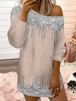 Women's Casual Dress Christmas Dress Sweatshirt Dress Ombre Marble Print Print One Shoulder Mini Dress Fashion Streetwear Outdoor Christmas Long Sleeve Loose Fit Black And White Black Pink Fall Winter -Fashion Life Shop szeoke1694498794328