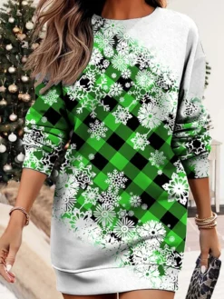 Women's Christmas Casual Dress Sweatshirt Dress Mini Dress Warm Fashion Outdoor Vacation Crew Neck Print Geometric Print Loose Fit Red Blue Purple S M L XL XXL -Fashion Life Shop szglgv1695371448968