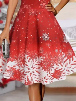 Women's Casual Dress Christmas Dress Winter Dress Snowflake Print Strap Midi Dress Fashion Streetwear Outdoor Christmas Sleeveless Regular Fit Wine Fall Winter S M L XL XXL -Fashion Life Shop szsbud1697190863957