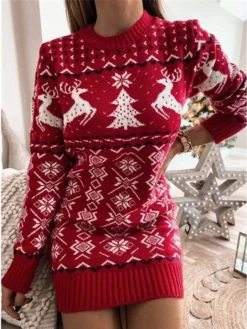 Women‘s Christmas Sweater Dress Winter Dress Sheath Dress Short Mini Dress Red Navy Blue Gray Long Sleeve Elk Snowman Snowflake Knit Fall Winter Round Neck Turtleneck Stylish Casual 2022 S M L XL XXL -Fashion Life Shop tapclp1663151834264