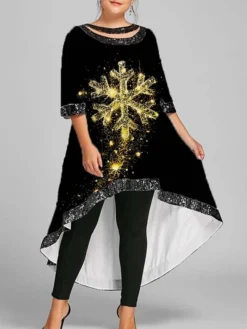 Women‘s Christmas Plus Size Tops Blouse Shirt Tree Tree Print Long Sleeve Crewneck Casual Daily Polyester Fall Winter Purple Dark Red