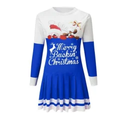 Women's Christmas Swing Dress Blue Red Black Long Sleeve Letter Santa Claus Elk Pleated Print Winter Fall Crew Neck Stylish Romantic Fall Dress Loose Fit 2022 S M L XL XXL / Winter Dress -Fashion Life Shop tbwsne1665745383426