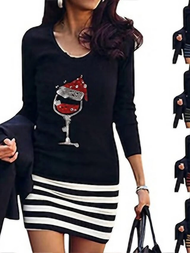 Women's Christmas Casual DressMini Dress Blue Yellow Dark Gray White Black Long Sleeve Striped Print Hat Print Fall Winter Crew Neck Casual Mature Loose Fit 2022 S M 1 Women's Christmas Casual DressMini Dress Blue Yellow Dark Gray White Black Long Sleeve Striped Print Hat Print Fall Winter Crew Neck Casual Mature Loose Fit 2022 S M