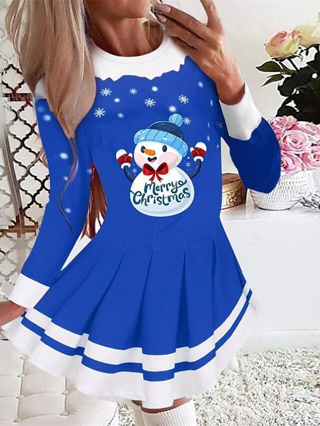Women's Christmas Swing Dress Blue Red Black Long Sleeve Letter Santa Claus Snowflake Pleated Print Winter Fall Crew Neck Stylish Romantic Fall Dress Loose Fit 2022 S M L XL XXL / Winter Dress 6 Women's Christmas Swing Dress Blue Red Black Long Sleeve Letter Santa Claus Snowflake Pleated Print Winter Fall Crew Neck Stylish Romantic Fall Dress Loose Fit 2022 S M L XL XXL / Winter Dress - Image 6