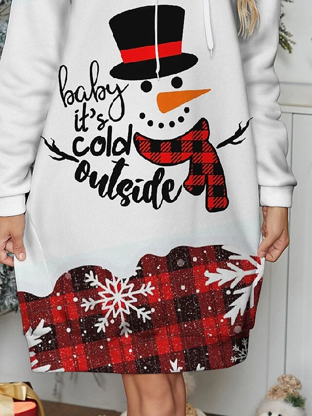 Women's Casual Dress Hoodie Dress Mini Dress Warm Fashion Outdoor Christmas Holiday Hoodie Print Snowman Snowflake Loose Fit White S M L XL XXL 3 Women's Casual Dress Hoodie Dress Mini Dress Warm Fashion Outdoor Christmas Holiday Hoodie Print Snowman Snowflake Loose Fit White S M L XL XXL - Image 3