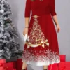Women's Christmas Plus Size Curve Casual Dress Work Dress Swing Dress Christmas Tree Snowflake Midi Dress Half Sleeve Pocket Print V Neck Fashion Outdoor Wine Navy Blue Fall Winter L XL XXL 3XL 4XL