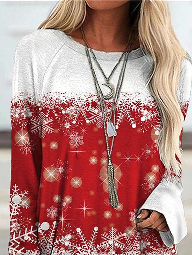 Women's Casual Dress Christmas Dress T Shirt Dress Tee Dress Snowflake Print Crew Neck Mini Dress Fashion Streetwear Outdoor Christmas Long Sleeve Loose Fit Red Blue Fall Winter S M L XL XXL 2 Women's Casual Dress Christmas Dress T Shirt Dress Tee Dress Snowflake Print Crew Neck Mini Dress Fashion Streetwear Outdoor Christmas Long Sleeve Loose Fit Red Blue Fall Winter S M L XL XXL - Image 2