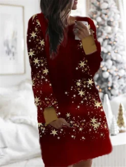 Women's Christmas Hoodie Dress Shift Dress Mini Dress Wine Light Red Fuchsia Red White Long Sleeve Plaid Elk Color Gradient Pocket Print Winter Fall Hooded Casual 2022 S M L XL XXL 3XL -Fashion Life Shop tlunwd1667212068161
