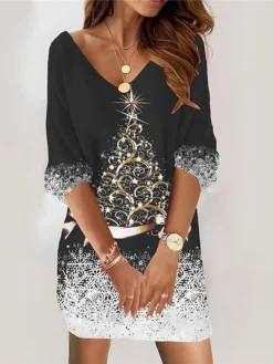 Women‘s Christmas Casual Dress Sweatshirt Dress Mini Dress Fashion Daily Outdoor Vacation V Neck Print Tree Loose Fit Black Red Blue S M L XL XXL 7 Women‘s Christmas Casual Dress Sweatshirt Dress Mini Dress Fashion Daily Outdoor Vacation V Neck Print Tree Loose Fit Black Red Blue S M L XL XXL -Fashion Life Shop tnstit1695027784864