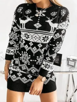 Women‘s Christmas Sweater Dress Jumper Dress Winter Dress Fashion Ugly Christmas Christmas Daily Vacation Going Out Crew Neck Long Sleeve Patchwork 2023 Loose Fit Black Wine Gray S M L 5 Women‘s Christmas Sweater Dress Jumper Dress Winter Dress Fashion Ugly Christmas Christmas Daily Vacation Going Out Crew Neck Long Sleeve Patchwork 2023 Loose Fit Black Wine Gray S M L -Fashion Life Shop tozjax1694602204371