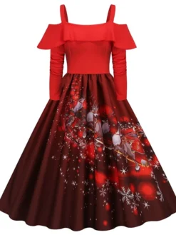 Women's Christmas Vintage DressKnee Length Dress Wine Light Red Red White Black Long Sleeve Santa Claus Elk Snowman Cold Shoulder Print Fall Winter Spaghetti Strap Vacation Vintage 2022 10 Women's Christmas Vintage DressKnee Length Dress Wine Light Red Red White Black Long Sleeve Santa Claus Elk Snowman Cold Shoulder Print Fall Winter Spaghetti Strap Vacation Vintage 2022 -Fashion Life Shop tpfdwg1665293366027
