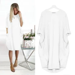 Women's Casual Dress T Shirt Dress Tee Dress Shift Dress Midi Dress Black White Blue 3/4 Length Sleeve Pure Color Pocket Summer Spring Crew Neck Basic Winter Dress Christmas Vacation 2023 S M L XL -Fashion Life Shop tqdylf1664176957657