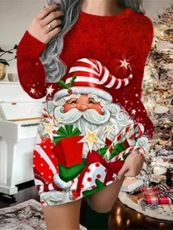 Women's Christmas Sweatshirt Dress Shift Dress Black Wine Long Sleeve Santa Claus Print Winter Fall Autumn Fashion Christmas Daily Loose Fit 2022 S M L XL XXL 3XL -Fashion Life Shop trhngz1667793521326