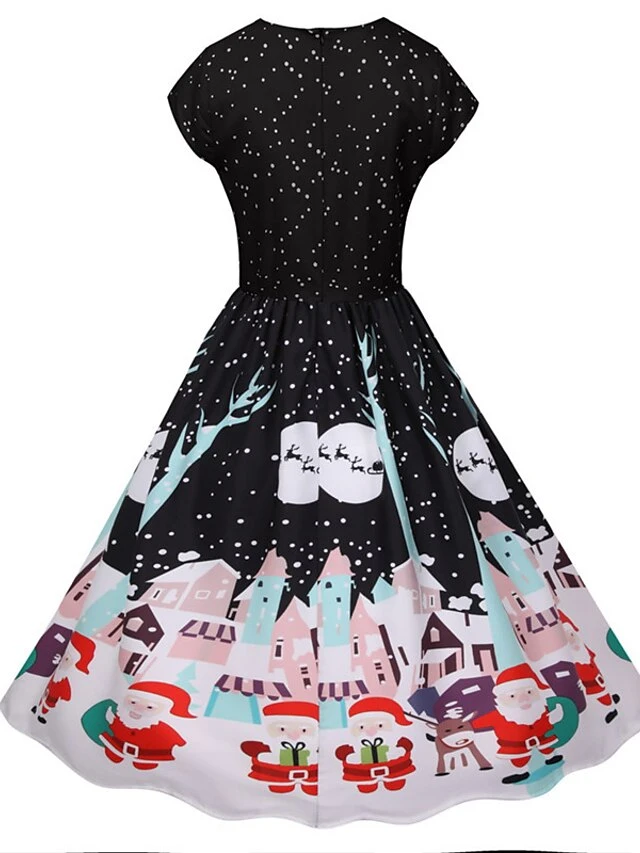 Women's Christmas Knee Length Dress Green Black Red Short Sleeve Print Print Fall Winter Round Neck Casual Vintage2021 S M L XL XXL 13 Women's Christmas Knee Length Dress Green Black Red Short Sleeve Print Print Fall Winter Round Neck Casual Vintage2021 S M L XL XXL - Image 13