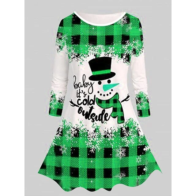 Women's Casual Dress Christmas Dress T Shirt Dress Tee Dress Plaid Snowman Pocket Print Crew Neck Midi Dress Fashion Streetwear Outdoor Christmas Long Sleeve Regular Fit Red Blue Green Fall Winter S 2 Women's Casual Dress Christmas Dress T Shirt Dress Tee Dress Plaid Snowman Pocket Print Crew Neck Midi Dress Fashion Streetwear Outdoor Christmas Long Sleeve Regular Fit Red Blue Green Fall Winter S - Image 2