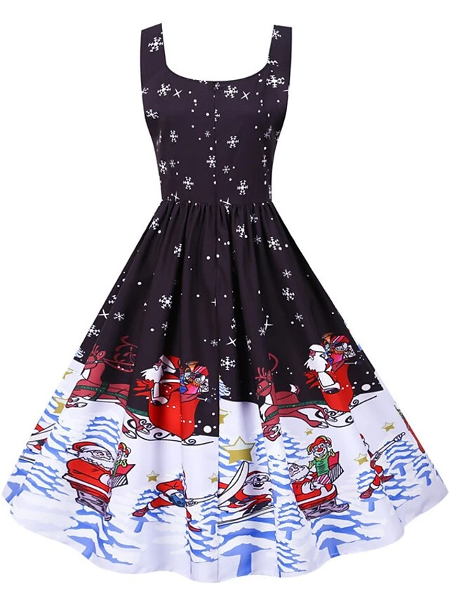 Women's Christmas Knee Length Dress Purple Black Red Navy Blue Light Blue Sleeveless Print Bow Print Fall Winter V Neck Casual Vintage2021 S M L XL XXL 15 Women's Christmas Knee Length Dress Purple Black Red Navy Blue Light Blue Sleeveless Print Bow Print Fall Winter V Neck Casual Vintage2021 S M L XL XXL - Image 15