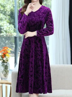 Women's Christmas Dress Casual Dress Velvet Dress Midi Dress Pocket Outdoor Christmas Street Fashion Elegant V Neck Long Sleeve 2023 Loose Fit Black Wine Blue Color XL XXL 3XL 4XL 5XL Size -Fashion Life Shop tswgvp1695207033923