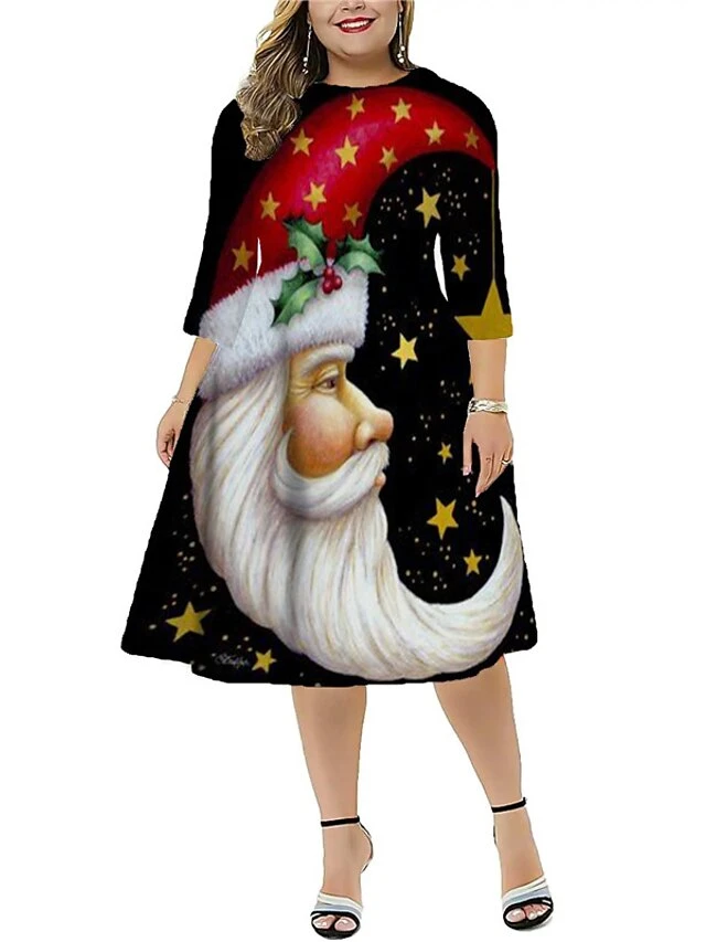 Women‘s Plus Size Christmas Dress Work Dress Santa Claus 3/4 Length Sleeve Winter Fall Midi Dress Christmas Dress Work Dress 4 Women‘s Plus Size Christmas Dress Work Dress Santa Claus 3/4 Length Sleeve Winter Fall Midi Dress Christmas Dress Work Dress - Image 4