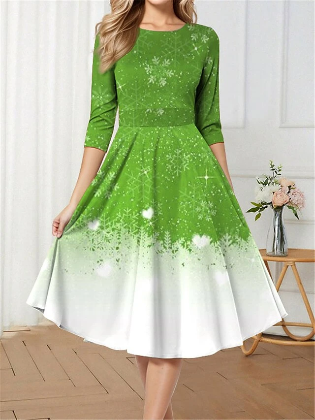 Women's Retro 1950s Vintage Dress Midi Dress Christmas Daily Print Snowflake Crew Neck 3/4 Length Sleeve Slim Spring Fall 2023 Wine Blue S M L XL 4 Women's Retro 1950s Vintage Dress Midi Dress Christmas Daily Print Snowflake Crew Neck 3/4 Length Sleeve Slim Spring Fall 2023 Wine Blue S M L XL - Image 4