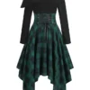 Women's Christmas Tartan Dress Casual Dress Sheath Dress Mini Dress Green Black Long Sleeve Plaid Patchwork Winter Fall One Shoulder Fashion Sexy 2022 S M L XL 2XL / Cotton