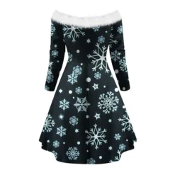 Women's Christmas Swing Dress Vintage Dress Mini Dress Green Light Green Wine Red Navy Blue White Long Sleeve Snowman Tree Snowflake Backless Feather Print Winter Fall Off Shoulder Vacation Stylish -Fashion Life Shop txdawk1666597245537