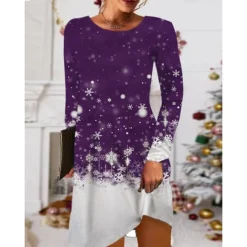 Women's Christmas Casual Dress T Shirt Dress Tee Dress Mini Dress Black Blue Red Long Sleeve Tree Snowflake Pocket Print Winter Fall Crew Neck Vacation Casual 2022 S M L XL XXL 3XL -Fashion Life Shop txecqr1668238085081
