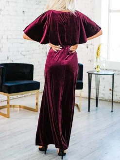 Women's Christmas Dress Casual Dress Velvet Dress Long Dress Maxi Dress Ruched Split Outdoor Christmas Daily Fashion Elegant Crew Neck Half Sleeve 2023 Loose Fit Black Wine Gold Color S M L XL Size -Fashion Life Shop txvmow1694089525739