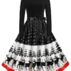 Women's Christmas Retro 1950s Vintage Dress Midi Dress Party Ruched Bow Elk Crew Neck Long Sleeve Regular Fit Fall Winter 2023 Black S M L XL
