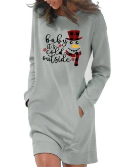 Women's Casual Dress Sweatshirt Dress Shift Dress Mini Dress Light Blue White Grey Long Sleeve Letter Pocket Fall Winter Autumn Crew Neck Stylish Winter Dress Christmas Fall Dress Loose Fit 2023 S M -Fashion Life Shop tzgjez1666175527797