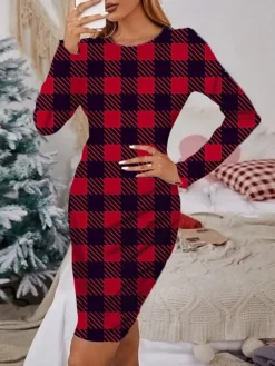 Women's Christmas Casual Dress Print Dress Green Blue Wine Dark Green Red Long Sleeve ElkTree Snowflake Print Winter Autumn Crew Neck Fashion Casual Fall Dress 2022 S M L XL 2XL 3XL 4XL 5XL 6XL -Fashion Life Shop uaaamh1666064500643