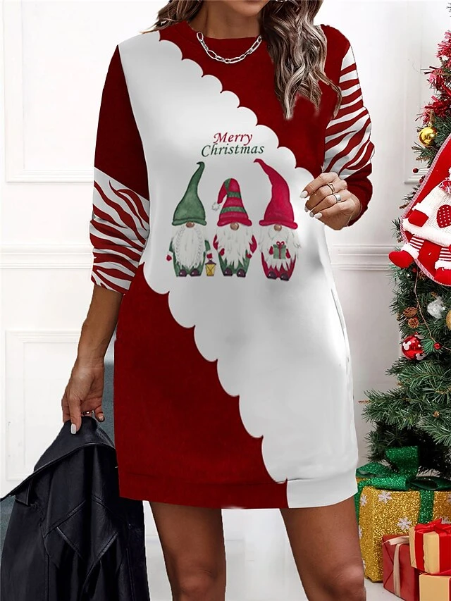 Women‘s Christmas Casual Dress Sweatshirt Dress Mini Dress Warm Fashion Outdoor Holiday Crew Neck Print Geometric Santa Claus Loose Fit Red Burgundy Navy Blue S M L XL XXL 2 Women‘s Christmas Casual Dress Sweatshirt Dress Mini Dress Warm Fashion Outdoor Holiday Crew Neck Print Geometric Santa Claus Loose Fit Red Burgundy Navy Blue S M L XL XXL - Image 2