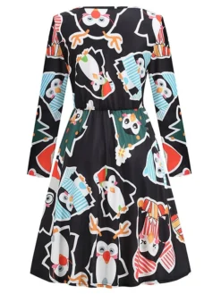 Women's Christmas Casual Dress Green Black Blue Long Sleeve Santa Claus Print Winter Fall Autumn Crew Neck Modern Daily Vacation 2022 S M L XL XXL -Fashion Life Shop uboxcn1667541621775