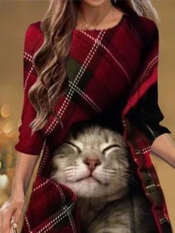 Women's Christmas Casual Dress Shift Dress Midi Dress Red 3/4 Length Sleeve Animal Ruched Winter Fall Autumn Fashion Christmas Daily 2022 S M L XL XXL 3XL 5 Women's Christmas Casual Dress Shift Dress Midi Dress Red 3/4 Length Sleeve Animal Ruched Winter Fall Autumn Fashion Christmas Daily 2022 S M L XL XXL 3XL -Fashion Life Shop ubpobf1667815770051