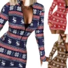 Women's Christmas Bodycon Sheath DressShort Mini Dress Dark Blue Red Brown Long Sleeve Elk Snowflake Zipper Print Fall Winter V Neck Stylish Casual Modern 2022 S M L XL XXL 3XL