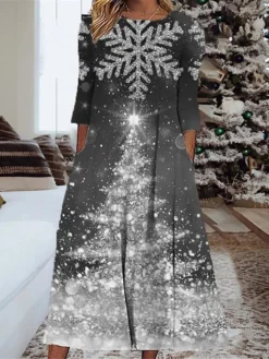 Women's Casual Dress Shift Dress Midi Dress Midi Dress Wine Blue Green 3/4 Length Sleeve Christmas Tree Ruched Spring Fall Winter Round Neck Fashion Christmas 2023 S M L XL XXL 3XL 4XL 5XL -Fashion Life Shop ucmlax1668478376092