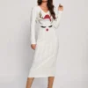 Women's Christmas Dress Sweater Dress Jumper Dress Midi Dress Warm Deer Outdoor Christmas Daily Holiday V Neck Long Sleeve 2023 Regular Fit White S M L XL XXL 3XL