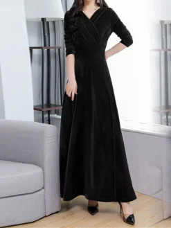 Women's Christmas Dress Velvet Dress Swing Dress Long Dress Maxi Dress Ruched Party Christmas Date Vintage Elegant V Neck Long Sleeve 2023 Regular Fit Black Wine Royal Blue Color M L XL XXL 3XL Size -Fashion Life Shop udtuly1694507337040