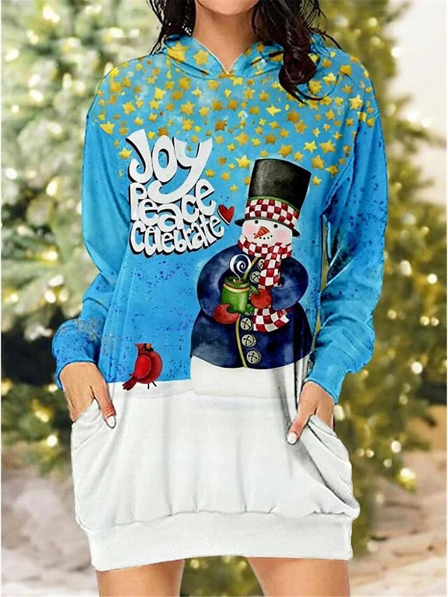 Women's Christmas Dress Hoodie Dress Mini Dress Warm Fashion Outdoor Christmas Vacation Hoodie Pocket Print Santa Claus Snowman Christmas Tree Regular Fit Navy Blue Blue Sky Blue S M L XL XXL 4 Women's Christmas Dress Hoodie Dress Mini Dress Warm Fashion Outdoor Christmas Vacation Hoodie Pocket Print Santa Claus Snowman Christmas Tree Regular Fit Navy Blue Blue Sky Blue S M L XL XXL - Image 4