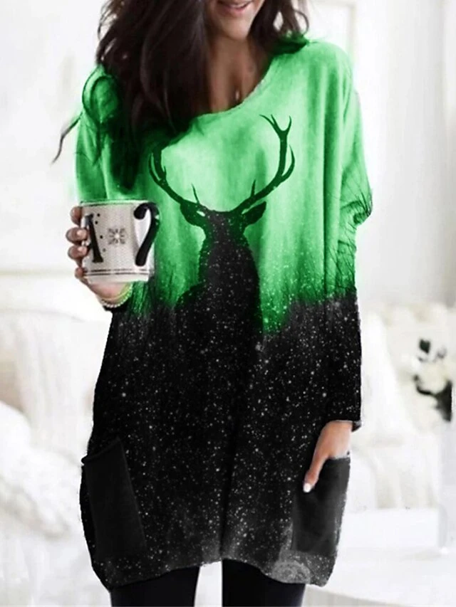 Women's Christmas Casual Dress T Shirt Dress Tee DressShort Mini Dress Green Orange Red Gray Long Sleeve Elk Color Gradient Pocket Fall Winter Crew Neck Casual 2022 S M L XL XXL 3XL 4XL 5XL 5 Women's Christmas Casual Dress T Shirt Dress Tee DressShort Mini Dress Green Orange Red Gray Long Sleeve Elk Color Gradient Pocket Fall Winter Crew Neck Casual 2022 S M L XL XXL 3XL 4XL 5XL - Image 5