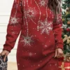 Women's Christmas Casual Dress Sweatshirt Dress Mini Dress Warm Fashion Outdoor Vacation Crew Neck Print Snowflake Deer Loose Fit White Wine Red S M L XL XXL