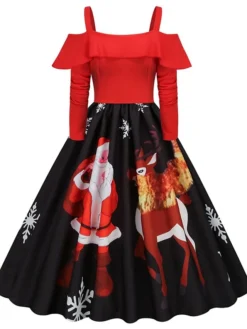 Women's Christmas Vintage DressKnee Length Dress Wine Light Red Red White Black Long Sleeve Santa Claus Elk Snowman Cold Shoulder Print Fall Winter Spaghetti Strap Vacation Vintage 2022 8 Women's Christmas Vintage DressKnee Length Dress Wine Light Red Red White Black Long Sleeve Santa Claus Elk Snowman Cold Shoulder Print Fall Winter Spaghetti Strap Vacation Vintage 2022 -Fashion Life Shop ugijpa1665293365446