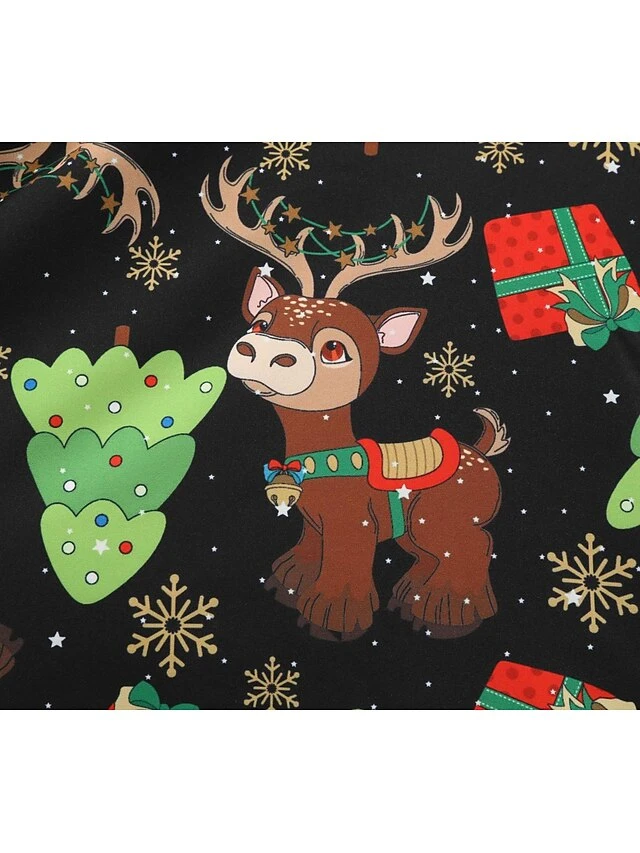 Women's Christmas Swing Dress Knee Length Dress Black Long SleeveTree Bow Print Fall Winter Round Neck VintageParty 2021 S M L XL XXL 5 Women's Christmas Swing Dress Knee Length Dress Black Long SleeveTree Bow Print Fall Winter Round Neck VintageParty 2021 S M L XL XXL - Image 5