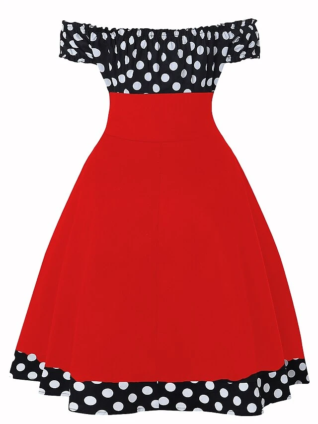 Women‘s Christmas Swing Dress Vintage Dress Midi Dress Black Red Short Sleeve Polka Dot Ruched Fall Spring Summer Off Shoulder Vintage Style Vacation Weekend 2022 S M L XL XXL 7 Women‘s Christmas Swing Dress Vintage Dress Midi Dress Black Red Short Sleeve Polka Dot Ruched Fall Spring Summer Off Shoulder Vintage Style Vacation Weekend 2022 S M L XL XXL - Image 7