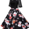 Women's Christmas Casual Dress Swing Dress Midi Dress Black Short Sleeve Santa Claus Snowman Snowflake Lace Winter Fall Crew Neck Vintage Elegant Casual 2022 S M L XL 2XL 3XL / Black Dress