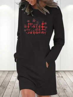Women‘s Christmas Hoodie Dress Winter Dress Light Blue Grey White Long Sleeve Letter Tree Snowflake Pocket Print Winter Fall Crew Neck Stylish Casual 2022 S M L XL 2XL / Cotton -Fashion Life Shop ukdthh1668079034259