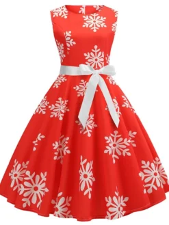 Women's Christmas Knee Length Dress Blue Green Red Sleeveless Print Bow Print Fall Winter Round Neck Casual Vintage2021 S M L XL XXL 24 Women's Christmas Knee Length Dress Blue Green Red Sleeveless Print Bow Print Fall Winter Round Neck Casual Vintage2021 S M L XL XXL -Fashion Life Shop ukubyq1630045082327