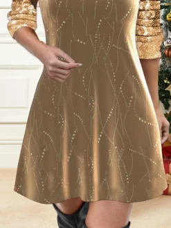 Women's Casual Dress Christmas Dress Velvet Dress Geometric Sequins Patchwork V Neck Mini Dress Fashion Streetwear Outdoor Christmas Long Sleeve Regular Fit Gold Fall Winter S M L XL XXL -Fashion Life Shop ukwxbp1697195249927