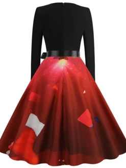 Women's Christmas Swing Dress Vintage Dress Midi Dress Green Blue Purple Long Sleeve Santa Claus Bow Winter Fall Autumn V Neck Fashion Daily Date 2022 S M L XL XXL 3XL -Fashion Life Shop ukzleb1667894686170