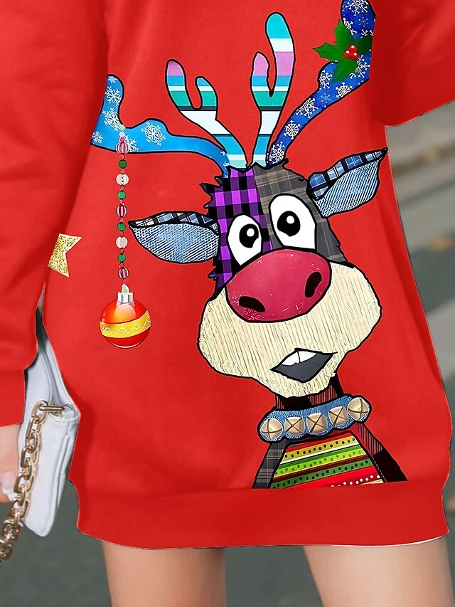 Women's Casual Dress Christmas Dress Sweatshirt Dress Deer Print Crew Neck Mini Dress Fashion Streetwear Outdoor Christmas Long Sleeve Loose Fit Wine Fall Winter S M L XL XXL 2 Women's Casual Dress Christmas Dress Sweatshirt Dress Deer Print Crew Neck Mini Dress Fashion Streetwear Outdoor Christmas Long Sleeve Loose Fit Wine Fall Winter S M L XL XXL - Image 2